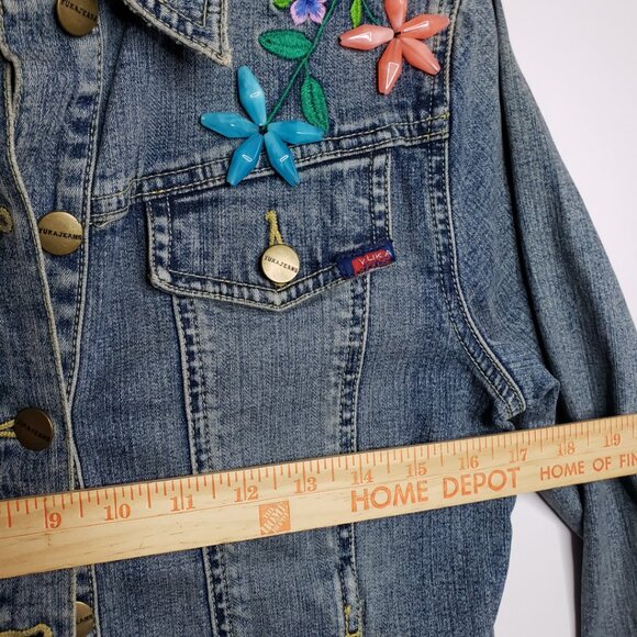 NWOT Vintage YUKA JEANS Embroidered Floral Denim Jacket Women's S/M Blue Beads - Picture 11 of 14